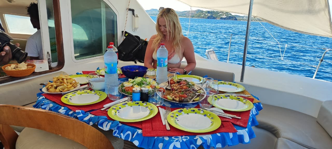 Lunch served on board the Adventurer catamaran
